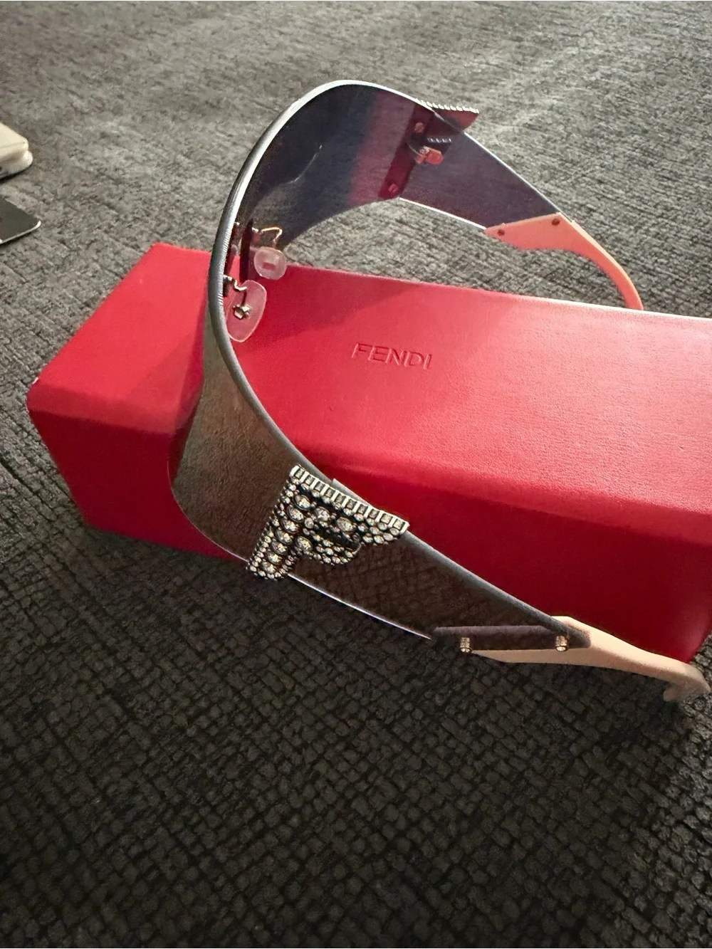 Fendi Shield Sunglasses with Silver Lens and Pink Temples